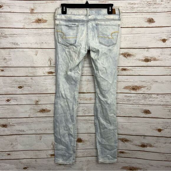 American Eagle Acid Wash Low Rise Distressed Y2K 90s Jeans Skinny - Picture 2 of 3